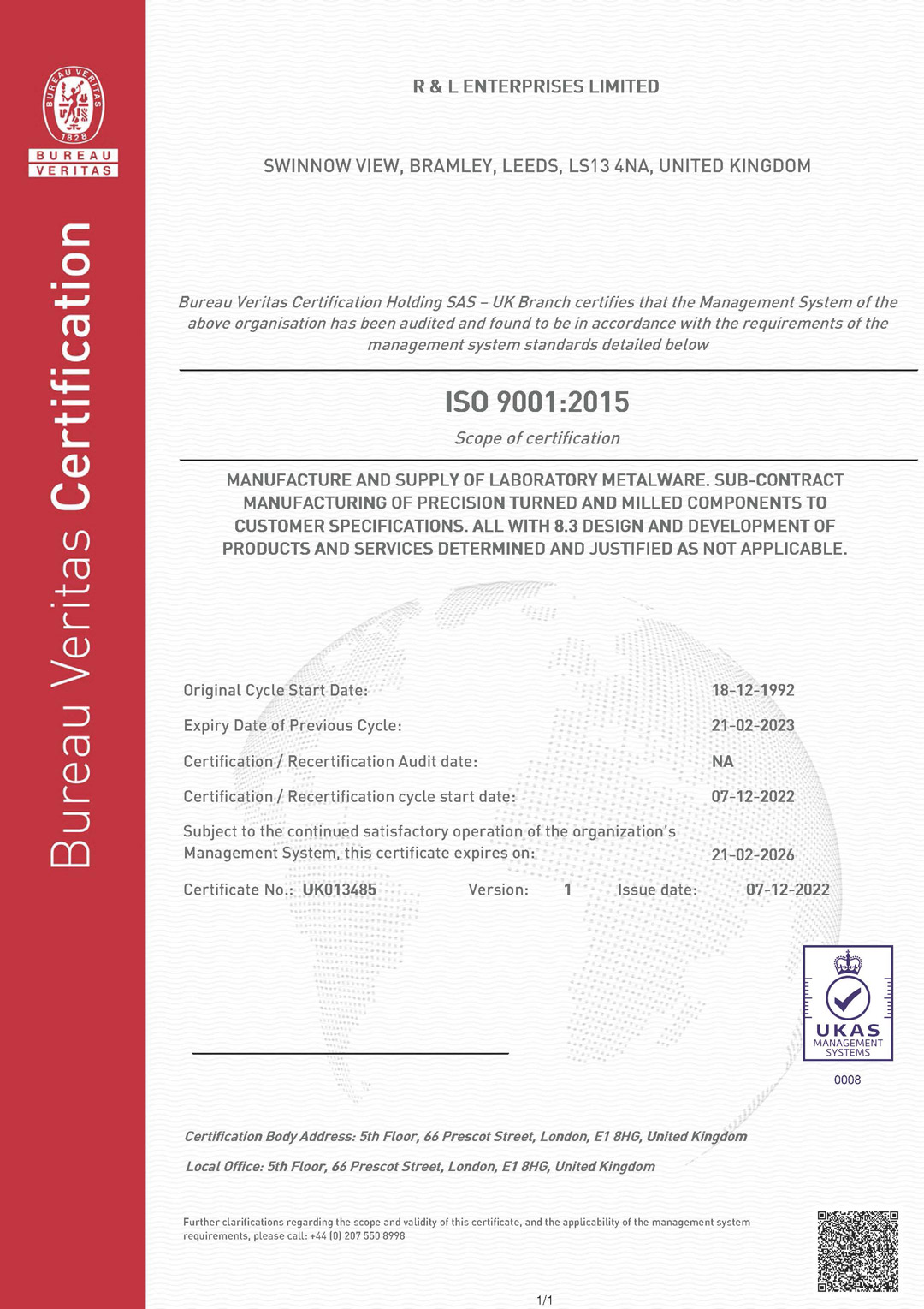 ISO Certificate 2022 R&L Enterprises
